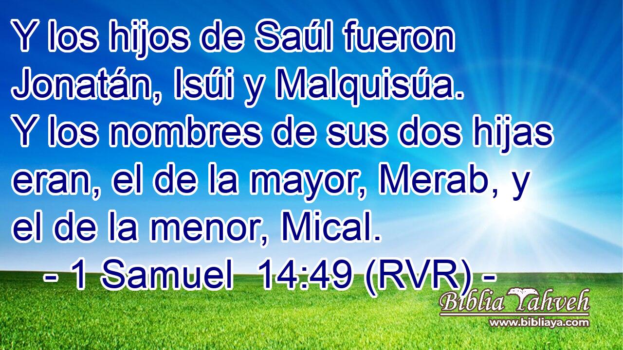 Y los hijos de Saúl fueron Jonatán, Isúi y Malquisúa. Y los nombres de sus dos hijas eran, el de la mayor, Merab, y el de la menor, Mical.