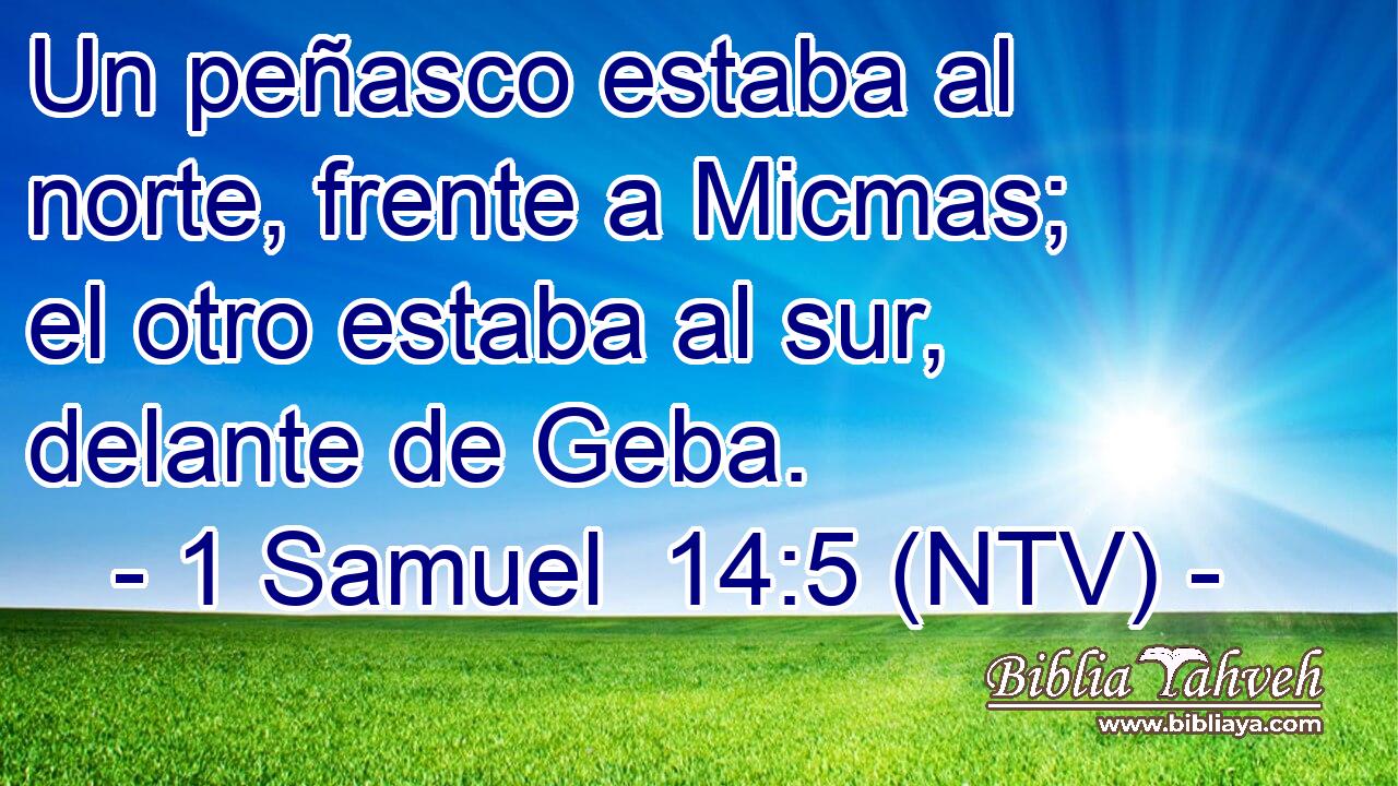 Un peñasco estaba al norte, frente a Micmas; el otro estaba al sur, delante de Geba.