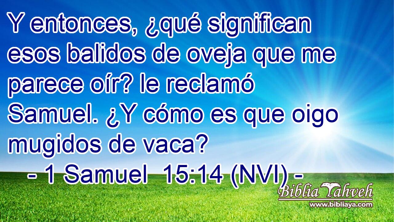  Y entonces, ¿qué significan esos balidos de oveja que me parece oír? le reclamó Samuel. ¿Y cómo es que oigo mugidos de vaca? 
