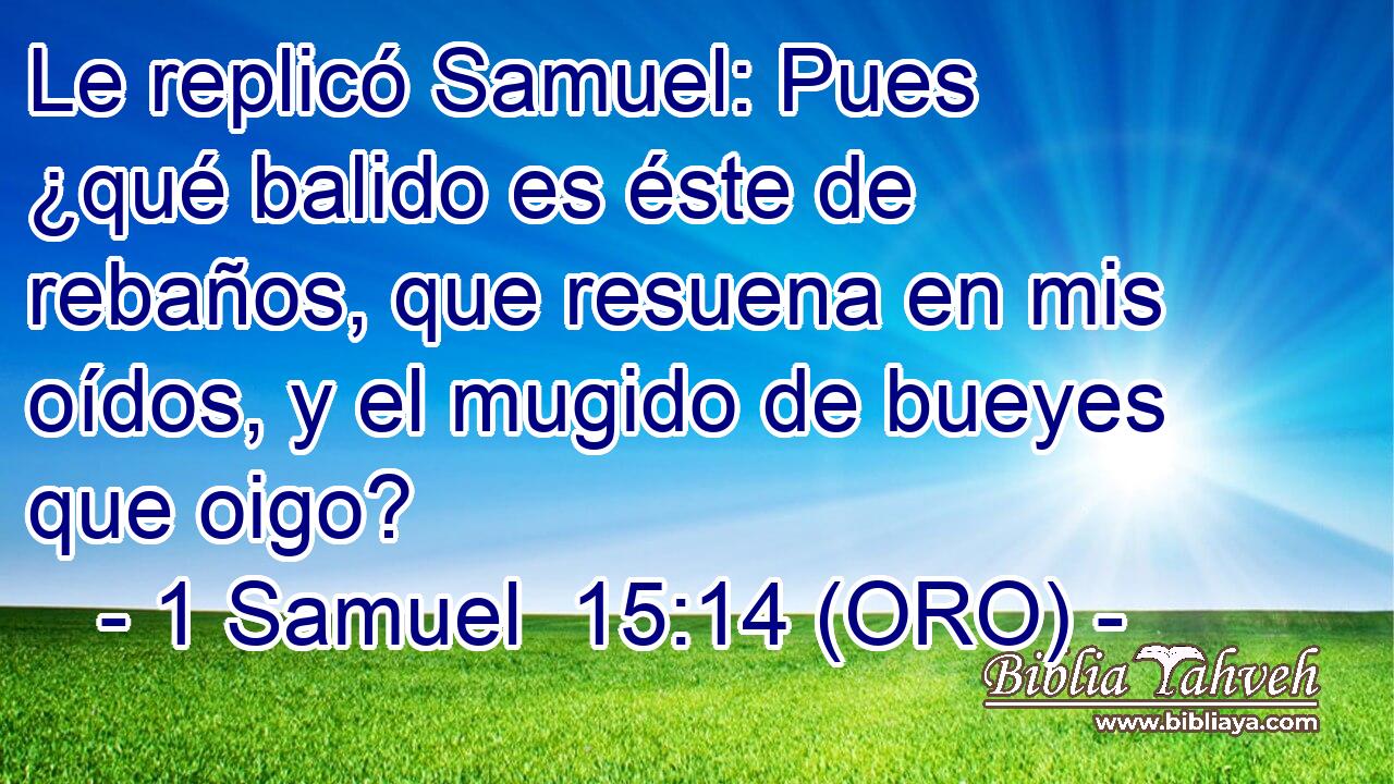  Le replicó Samuel: Pues ¿qué balido es éste de rebaños, que resuena en mis oídos, y el mugido de bueyes que oigo? 