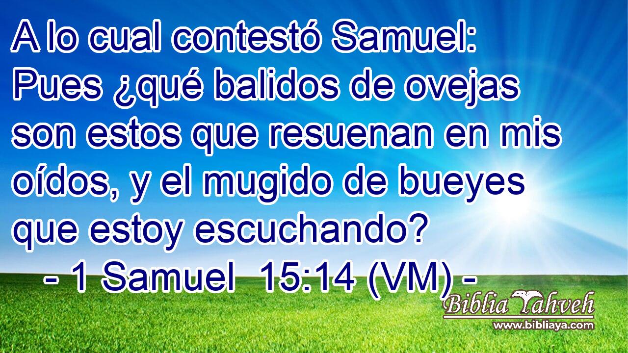  A lo cual contestó Samuel: Pues ¿qué balidos de ovejas son estos que resuenan en mis oídos, y el mugido de bueyes que estoy escuchando? 
