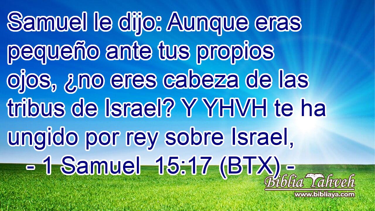 Samuel le dijo: Aunque eras pequeño ante tus propios ojos, ¿no eres cabeza de las tribus de Israel? Y YHVH te ha ungido por rey sobre Israel,