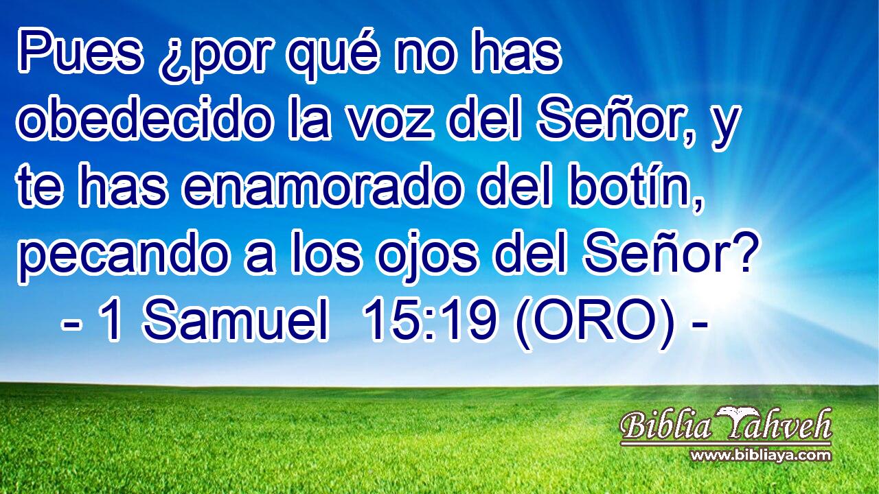  Pues ¿por qué no has obedecido la voz del Señor, y te has enamorado del botín, pecando a los ojos del Señor? 