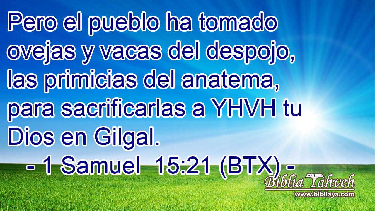 Pero el pueblo ha tomado ovejas y vacas del despojo, las primicias del anatema, para sacrificarlas a YHVH tu Dios en Gilgal.