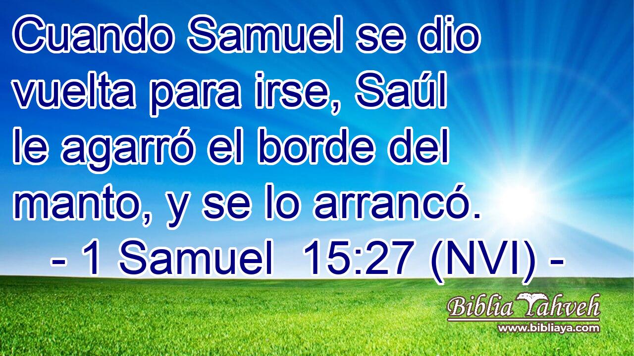  Cuando Samuel se dio vuelta para irse, Saúl le agarró el borde del manto, y se lo arrancó. 