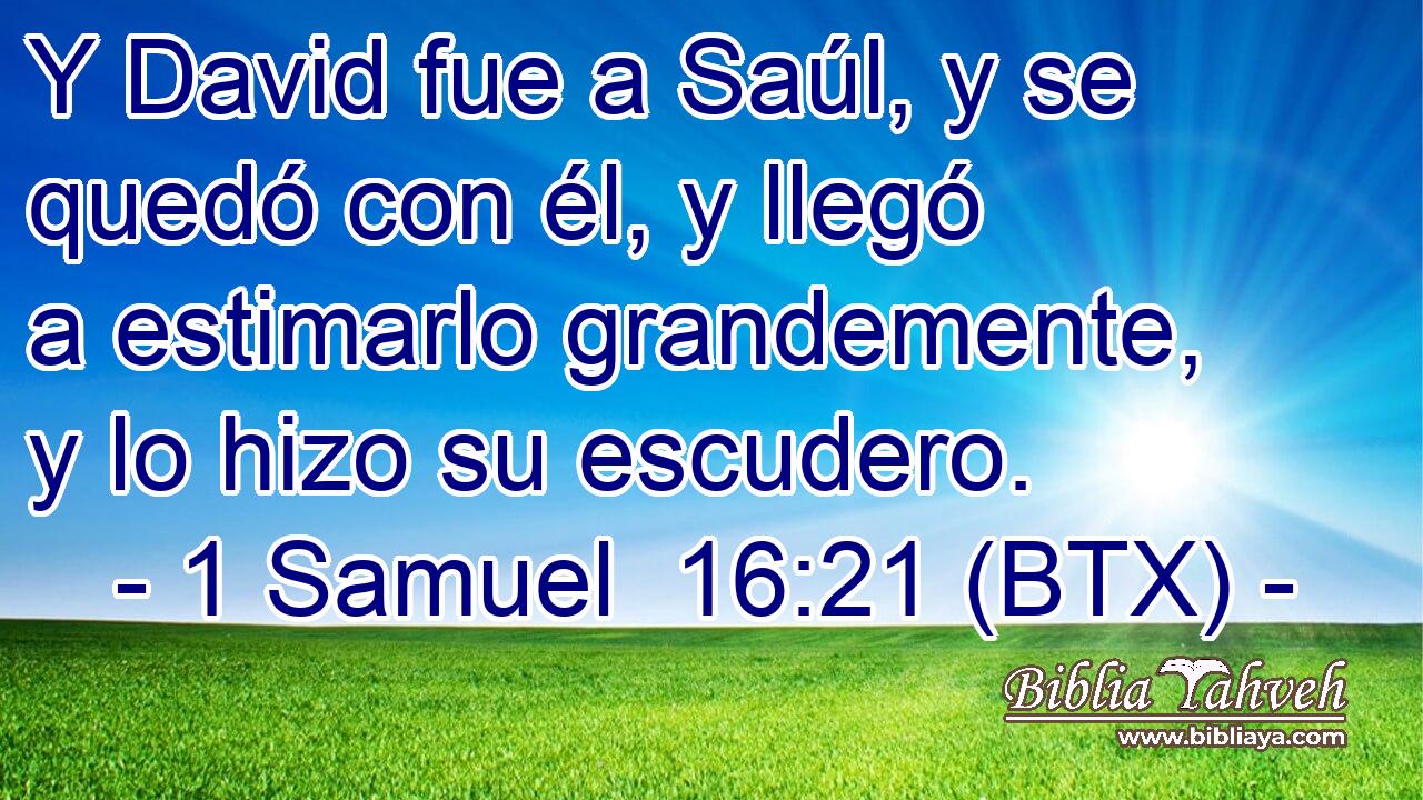 Y David fue a Saúl, y se quedó con él, y llegó a estimarlo grandemente, y lo hizo su escudero.