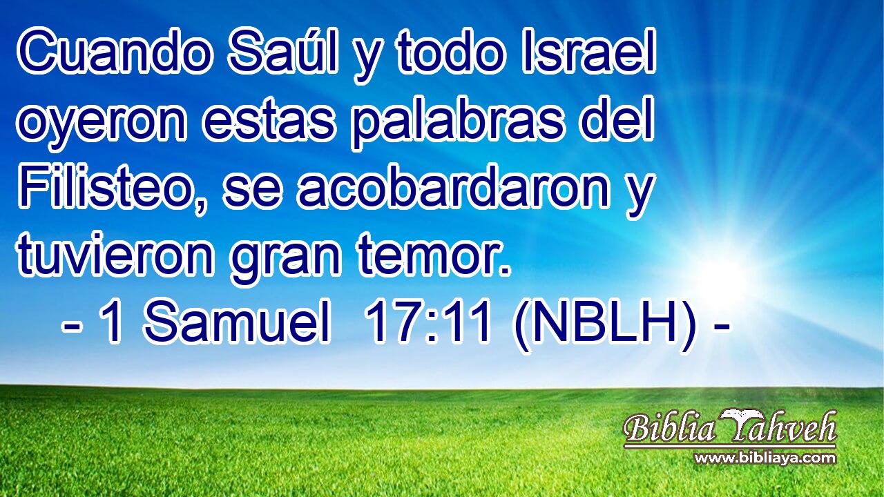  Cuando Saúl y todo Israel oyeron estas palabras del Filisteo, se acobardaron y tuvieron gran temor. 