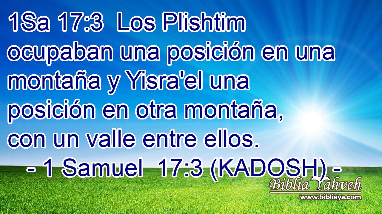  Los Plishtim ocupaban una posición en una montaña y Yisra'el una posición en otra montaña, con un valle entre ellos. 