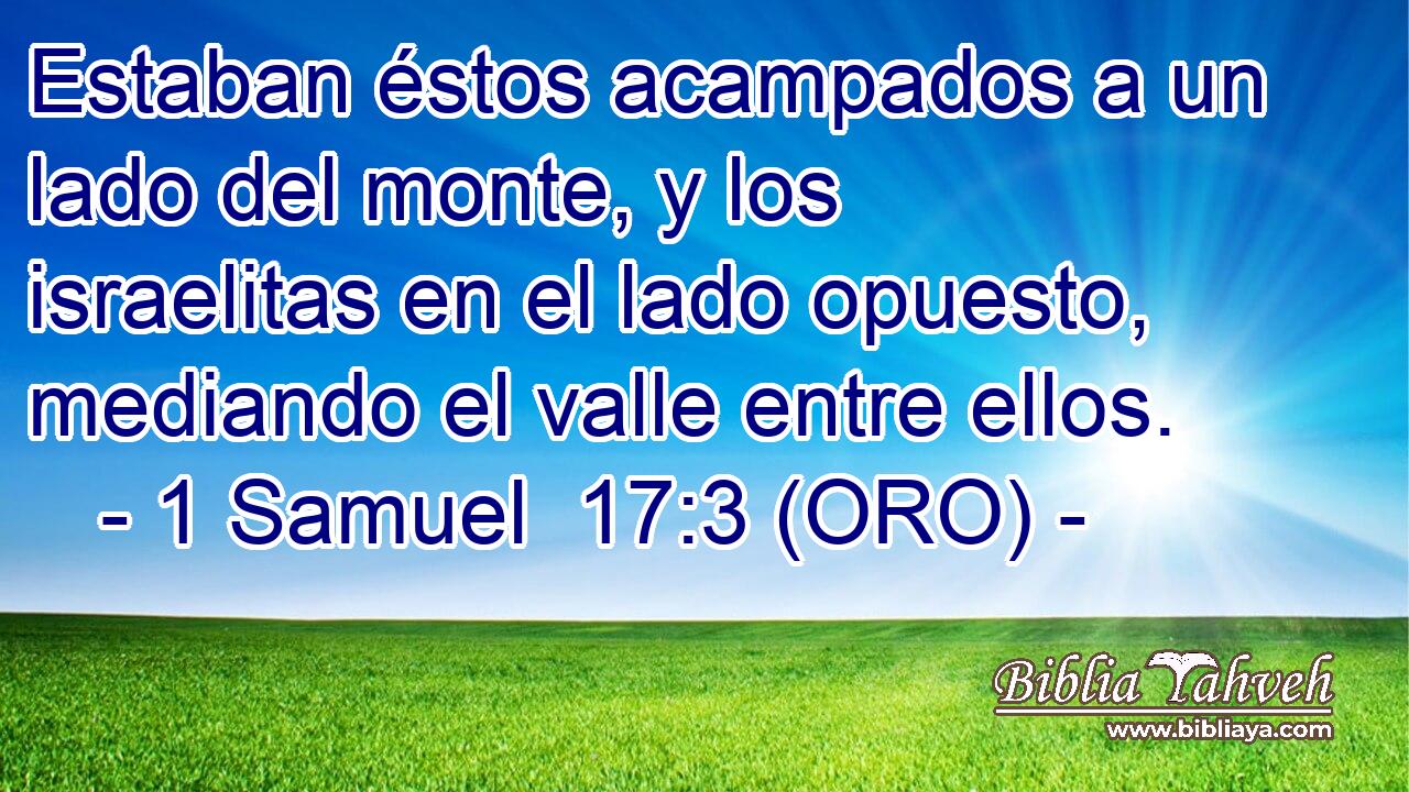  Estaban éstos acampados a un lado del monte, y los israelitas en el lado opuesto, mediando el valle entre ellos. 