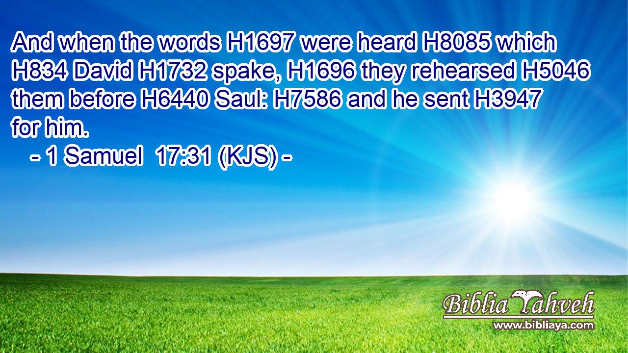 And when the words H1697 were heard H8085 which H834 David H1732 spake, H1696 they rehearsed H5046 them before H6440 Saul: H7586 and he sent H3947 for him.