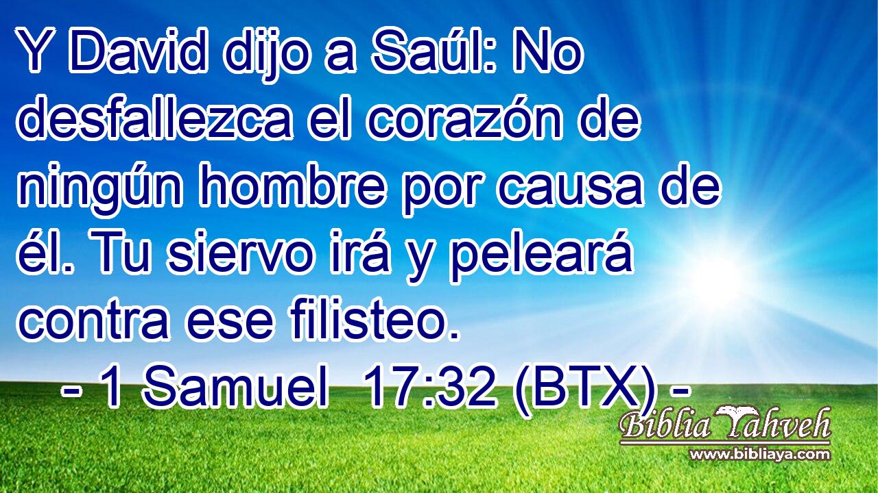 Y David dijo a Saúl: No desfallezca el corazón de ningún hombre por causa de él. Tu siervo irá y peleará contra ese filisteo.
