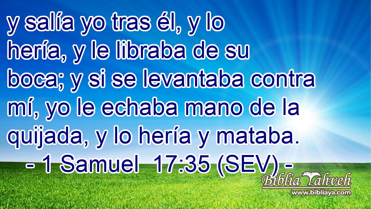 y salía yo tras él, y lo hería, y le libraba de su boca; y si se levantaba contra mí, yo le echaba mano de la quijada, y lo hería y mataba.