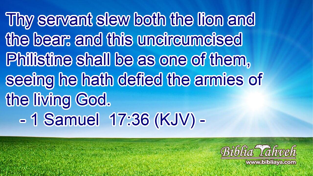Thy servant slew both the lion and the bear: and this uncircumcised Philistine shall be as one of them, seeing he hath defied the armies of the living God.