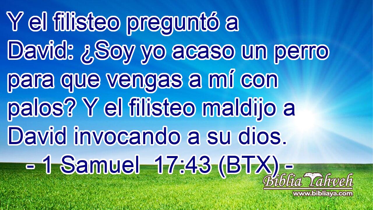 Y el filisteo preguntó a David: ¿Soy yo acaso un perro para que vengas a mí con palos? Y el filisteo maldijo a David invocando a su dios.