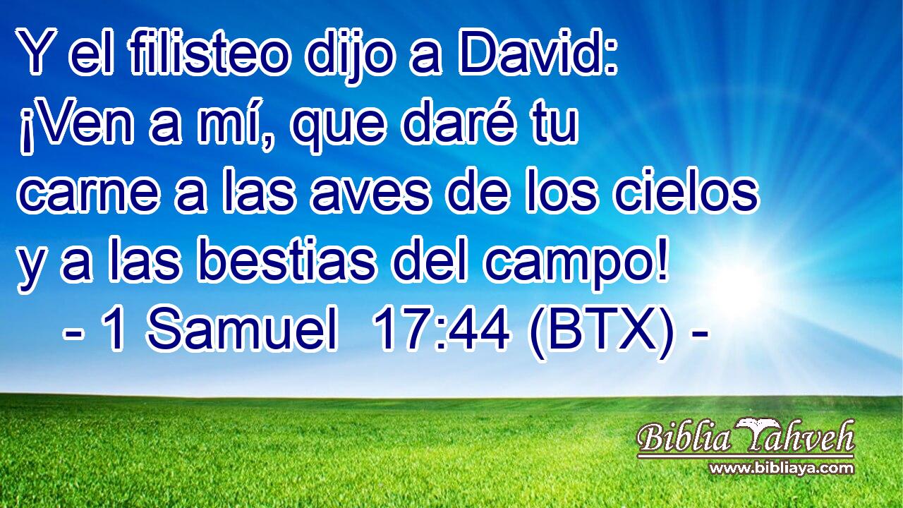 Y el filisteo dijo a David: ¡Ven a mí, que daré tu carne a las aves de los cielos y a las bestias del campo!