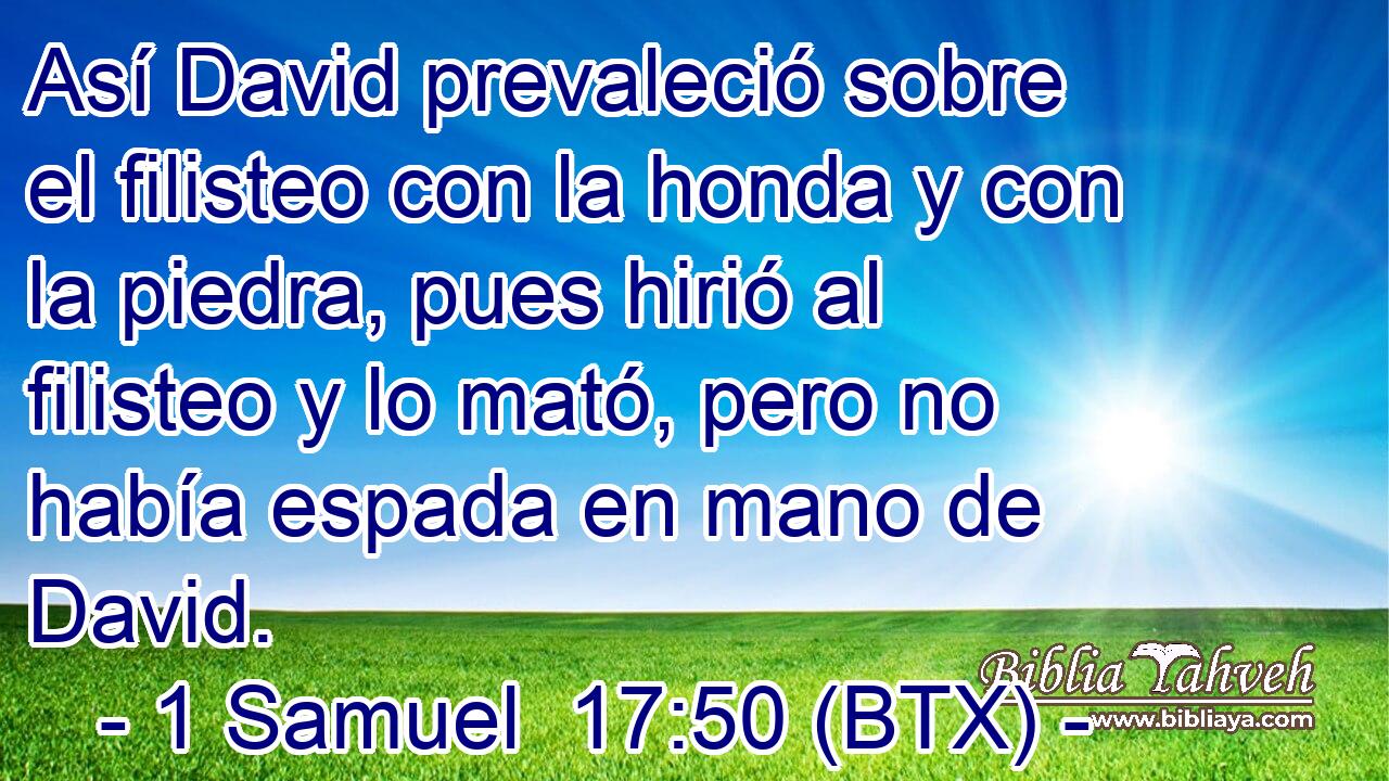 Así David prevaleció sobre el filisteo con la honda y con la piedra, pues hirió al filisteo y lo mató, pero no había espada en mano de David.