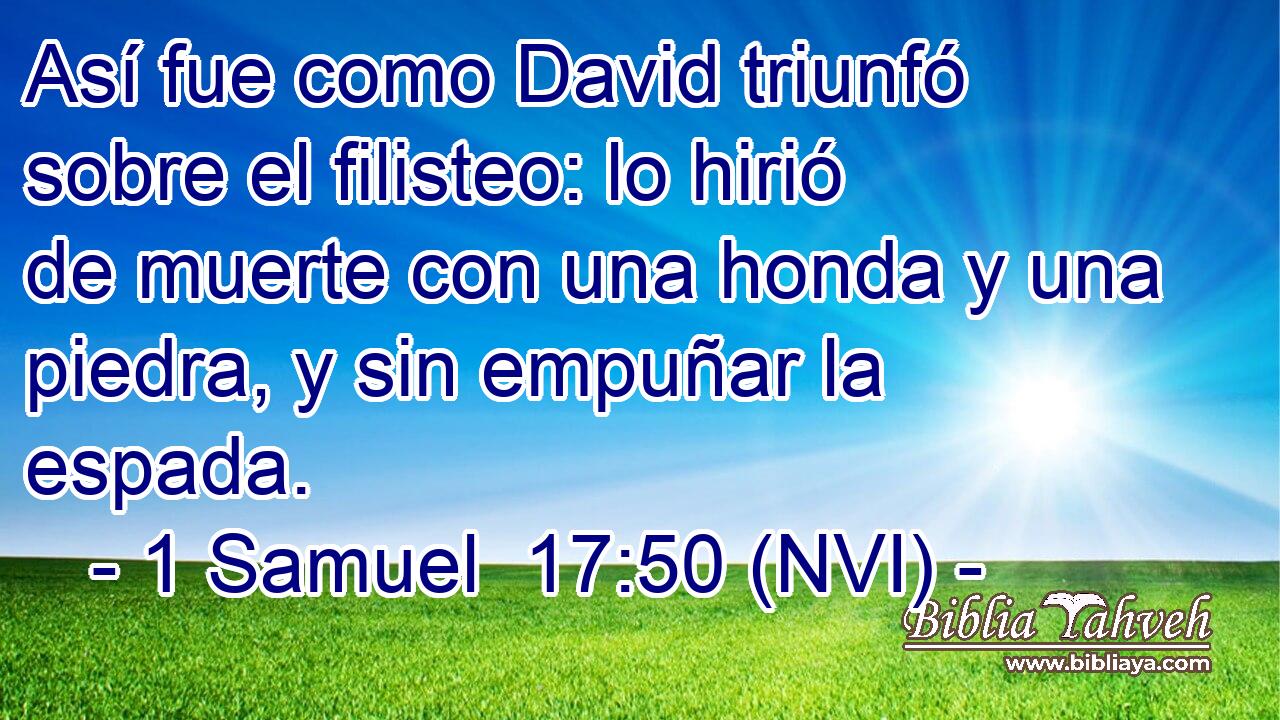  Así fue como David triunfó sobre el filisteo: lo hirió de muerte con una honda y una piedra, y sin empuñar la espada. 
