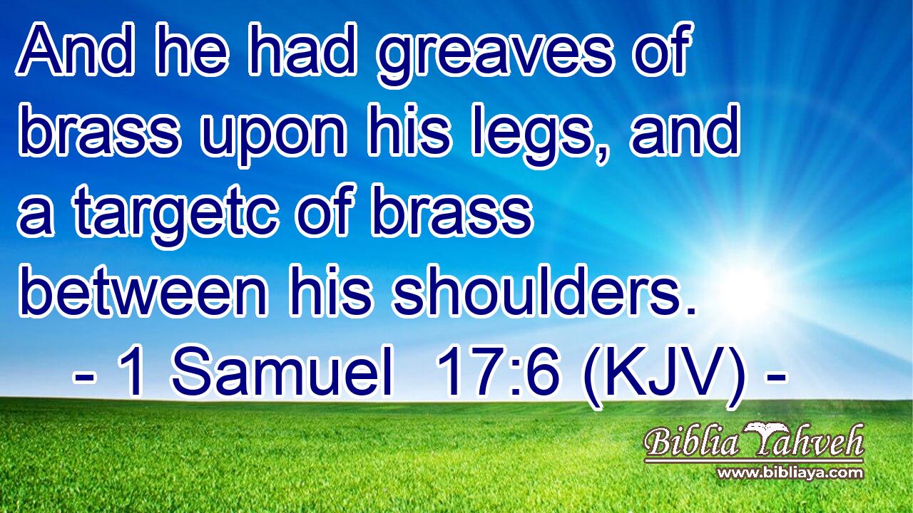 And he had greaves of brass upon his legs, and a targetc of brass between his shoulders.