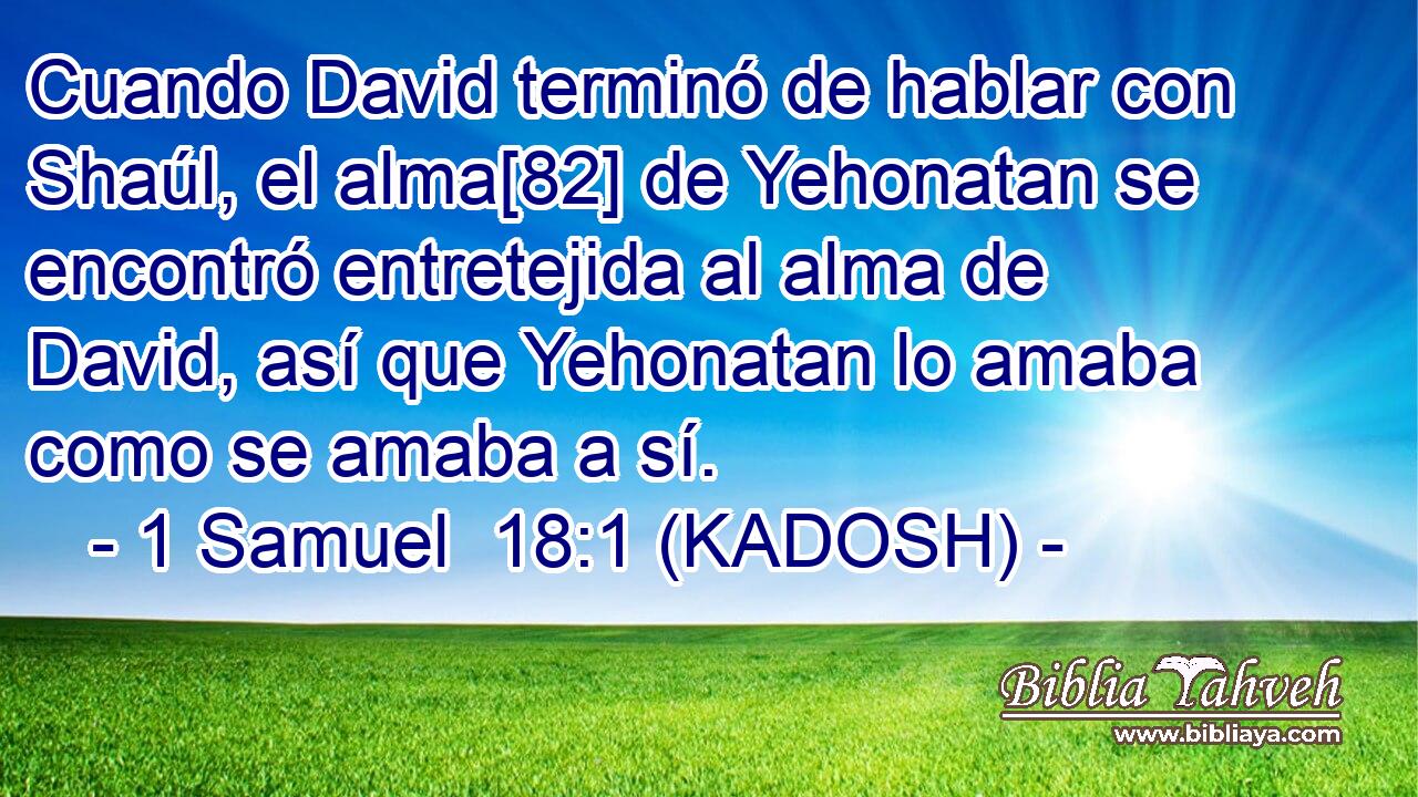  Cuando David terminó de hablar con Shaúl, el alma[82] de Yehonatan se encontró entretejida al alma de David, así que Yehonatan lo amaba como se amaba a sí. 