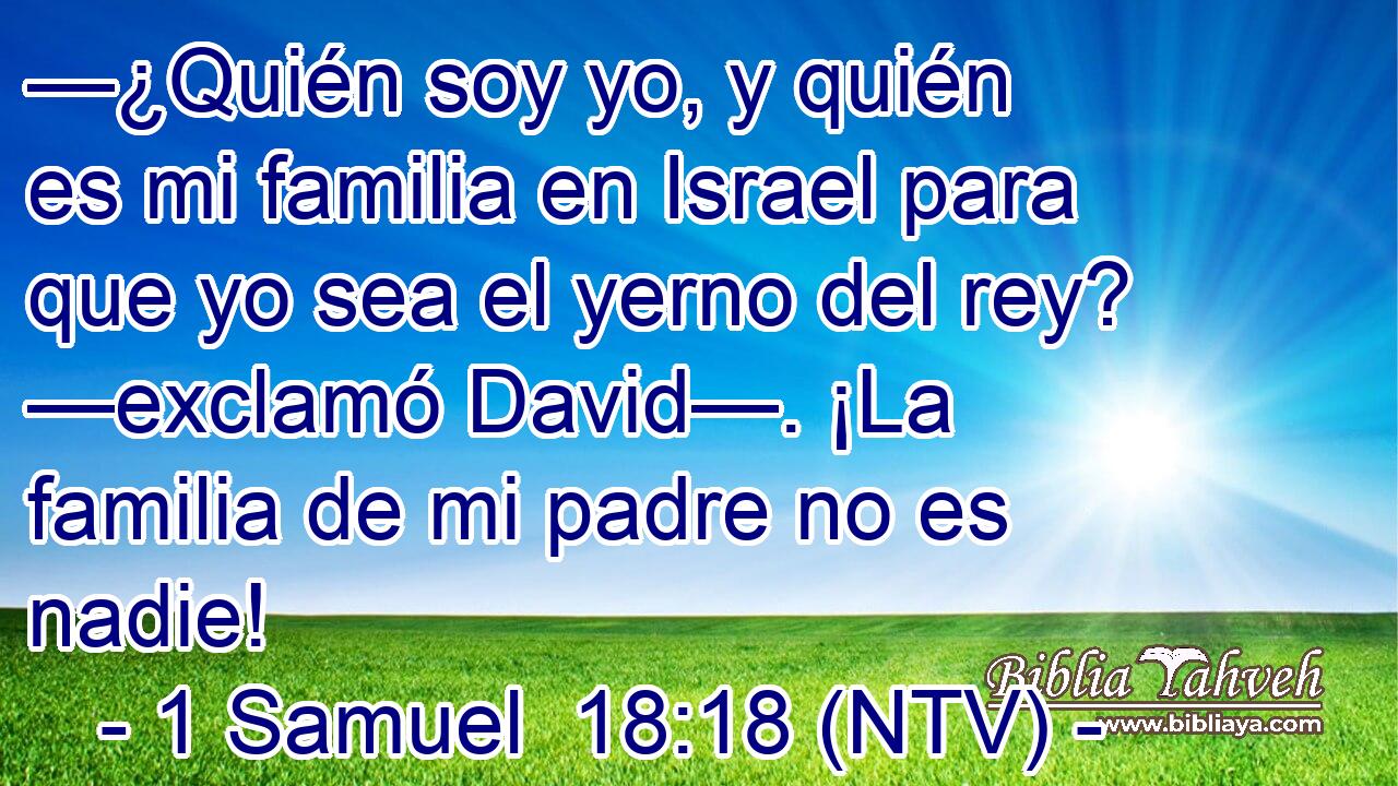 —¿Quién soy yo, y quién es mi familia en Israel para que yo sea el yerno del rey? —exclamó David—. ¡La familia de mi padre no es nadie!