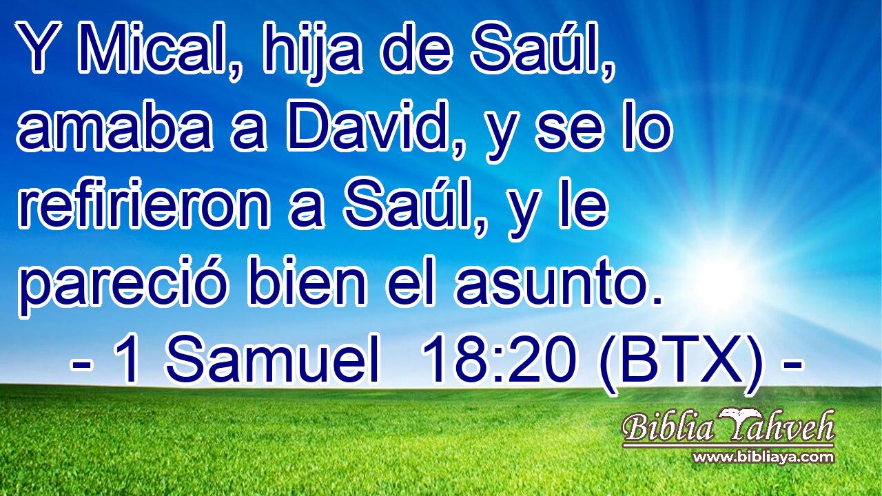 Y Mical, hija de Saúl, amaba a David, y se lo refirieron a Saúl, y le pareció bien el asunto.