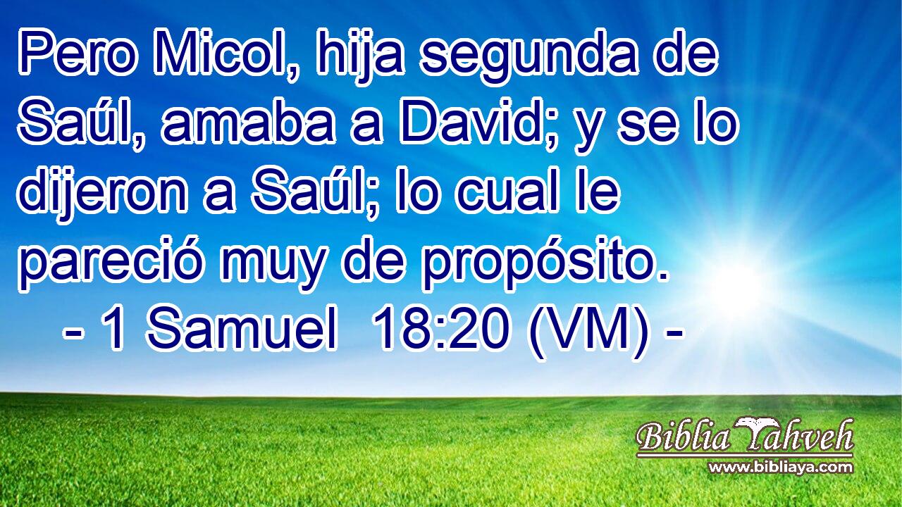 Pero Micol, hija segunda de Saúl, amaba a David; y se lo dijeron a Saúl; lo cual le pareció muy de propósito. 