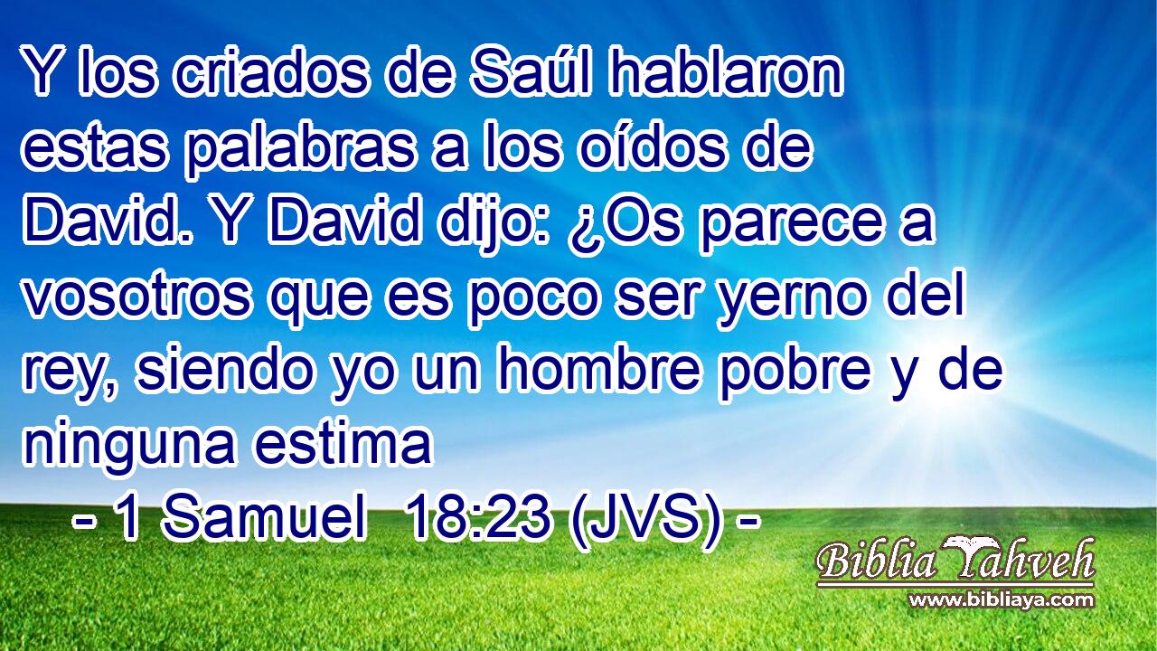 Y los criados de Saúl hablaron estas palabras a los oídos de David. Y David dijo: ¿Os parece a vosotros que es poco ser yerno del rey, siendo yo un hombre pobre y de ninguna estima