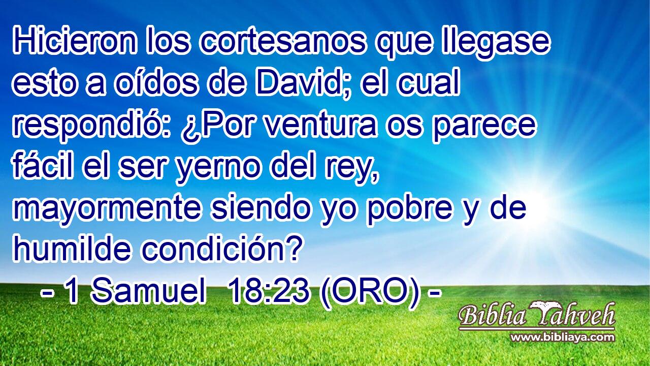  Hicieron los cortesanos que llegase esto a oídos de David; el cual respondió: ¿Por ventura os parece fácil el ser yerno del rey, mayormente siendo yo pobre y de humilde condición? 