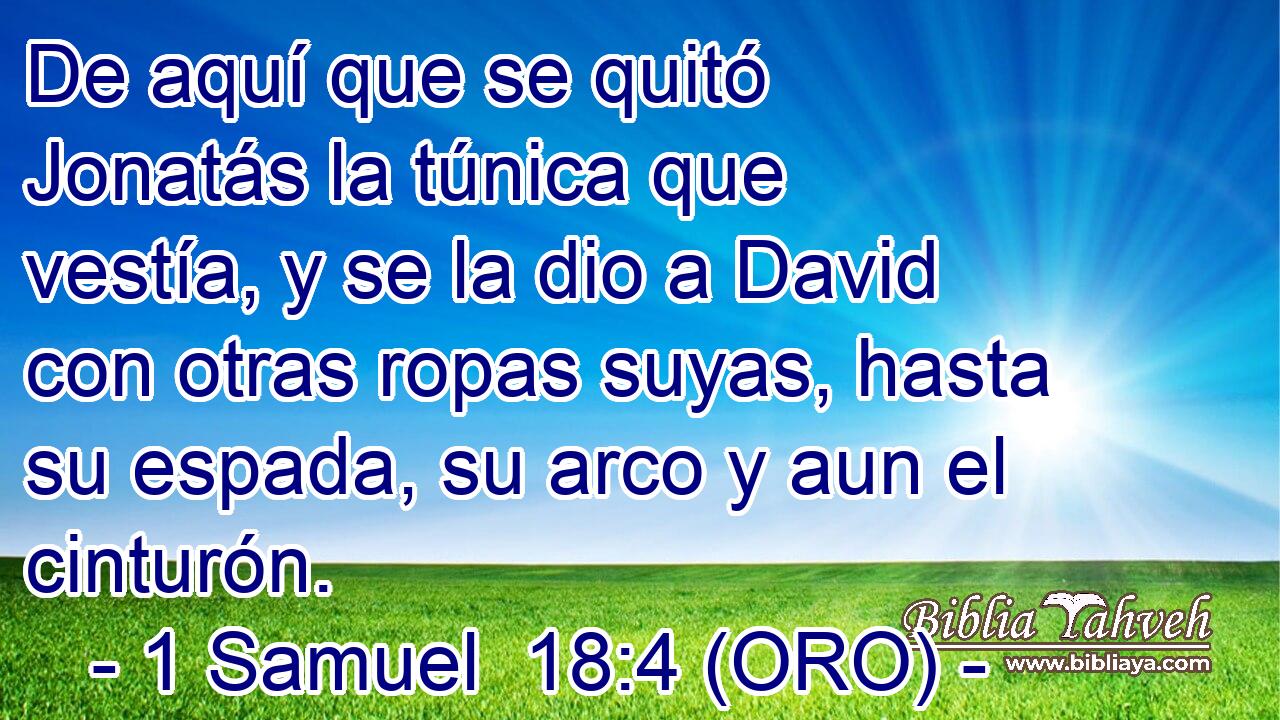  De aquí que se quitó Jonatás la túnica que vestía, y se la dio a David con otras ropas suyas, hasta su espada, su arco y aun el cinturón. 