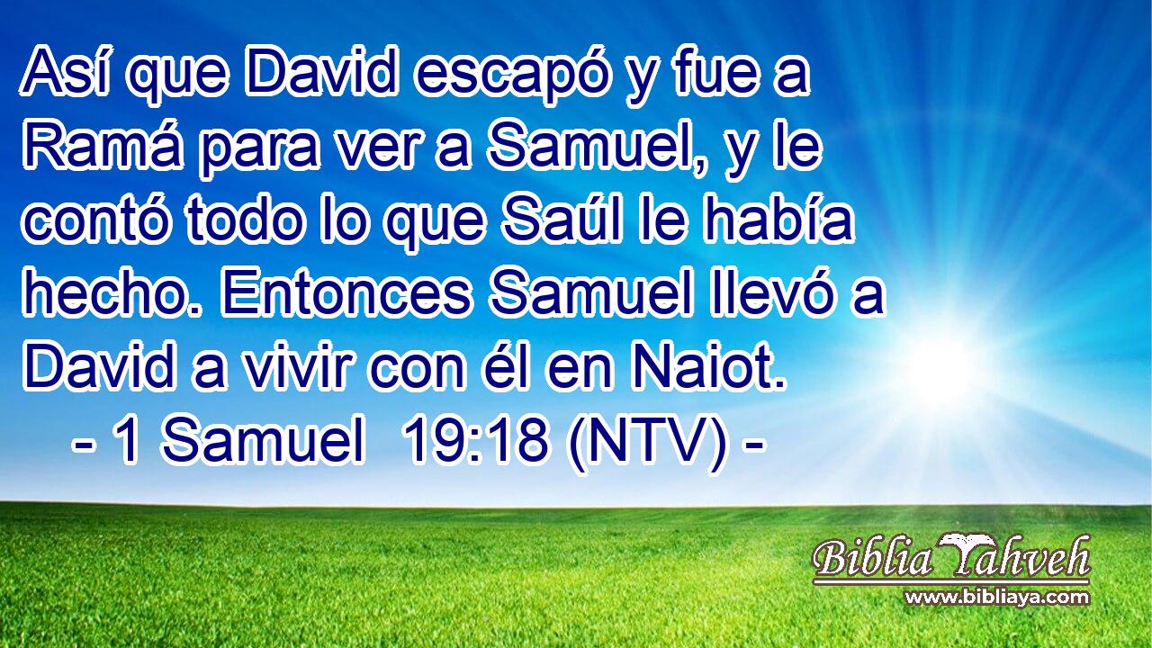 Así que David escapó y fue a Ramá para ver a Samuel, y le contó todo lo que Saúl le había hecho. Entonces Samuel llevó a David a vivir con él en Naiot.