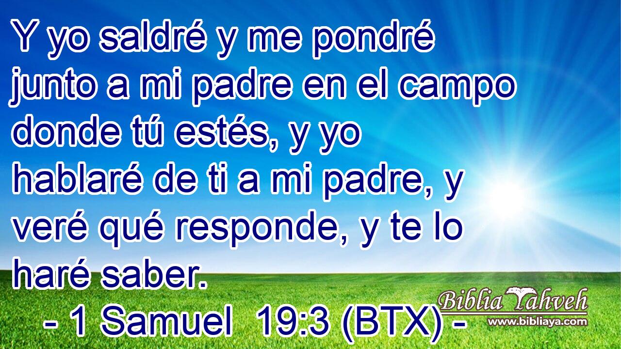 Y yo saldré y me pondré junto a mi padre en el campo donde tú estés, y yo hablaré de ti a mi padre, y veré qué responde, y te lo haré saber.