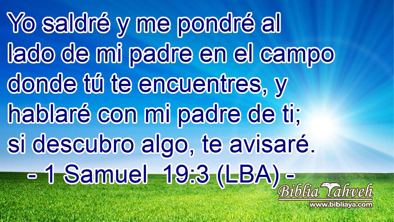 Yo saldré y me pondré al lado de mi padre en el campo donde tú te encuentres, y hablaré con mi padre de ti; si descubro algo, te avisaré.