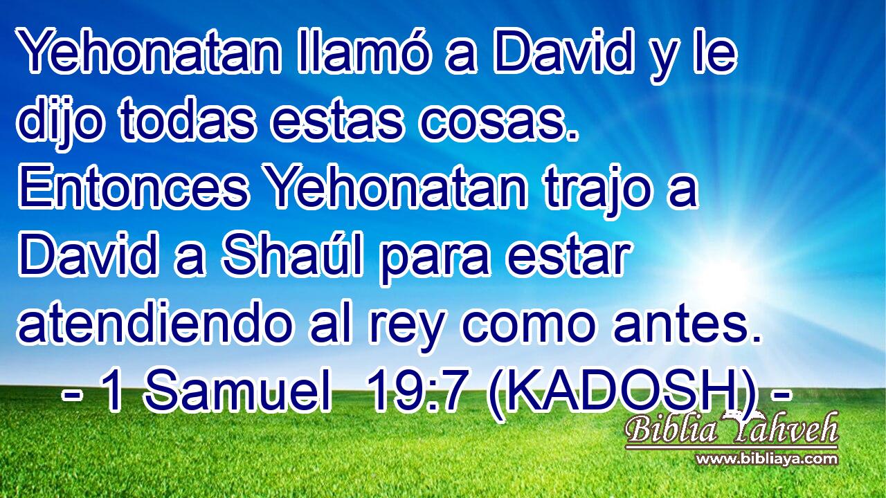  Yehonatan llamó a David y le dijo todas estas cosas. Entonces Yehonatan trajo a David a Shaúl para estar atendiendo al rey como antes. 