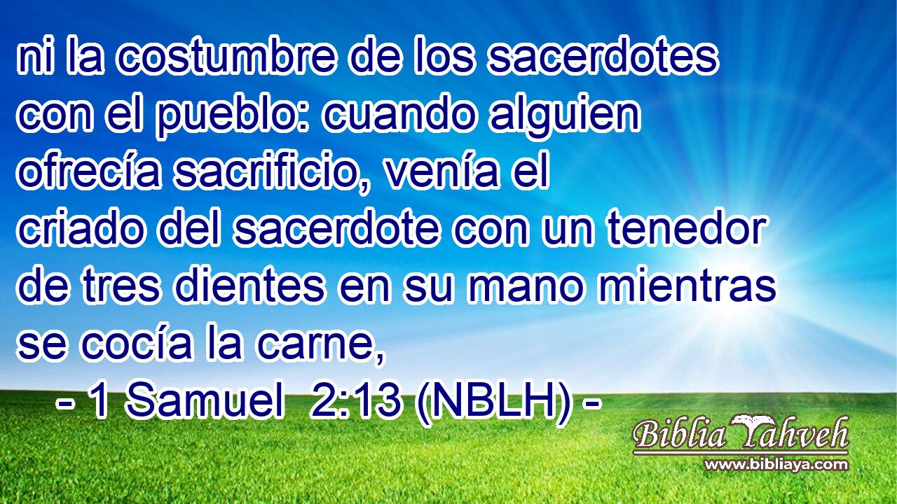  ni la costumbre de los sacerdotes con el pueblo: cuando alguien ofrecía sacrificio, venía el criado del sacerdote con un tenedor de tres dientes en su mano mientras se cocía la carne, 