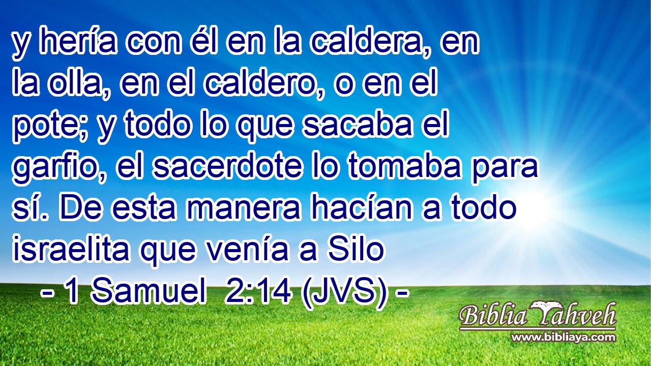 y hería con él en la caldera, en la olla, en el caldero, o en el pote; y todo lo que sacaba el garfio, el sacerdote lo tomaba para sí. De esta manera hacían a todo israelita que venía a Silo