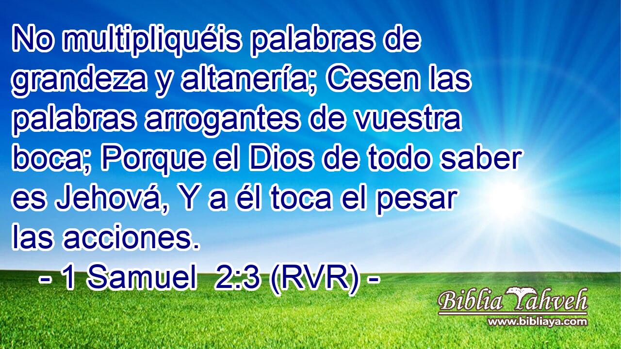 No multipliquéis palabras de grandeza y altanería; Cesen las palabras arrogantes de vuestra boca; Porque el Dios de todo saber es Jehová, Y a él toca el pesar las acciones.