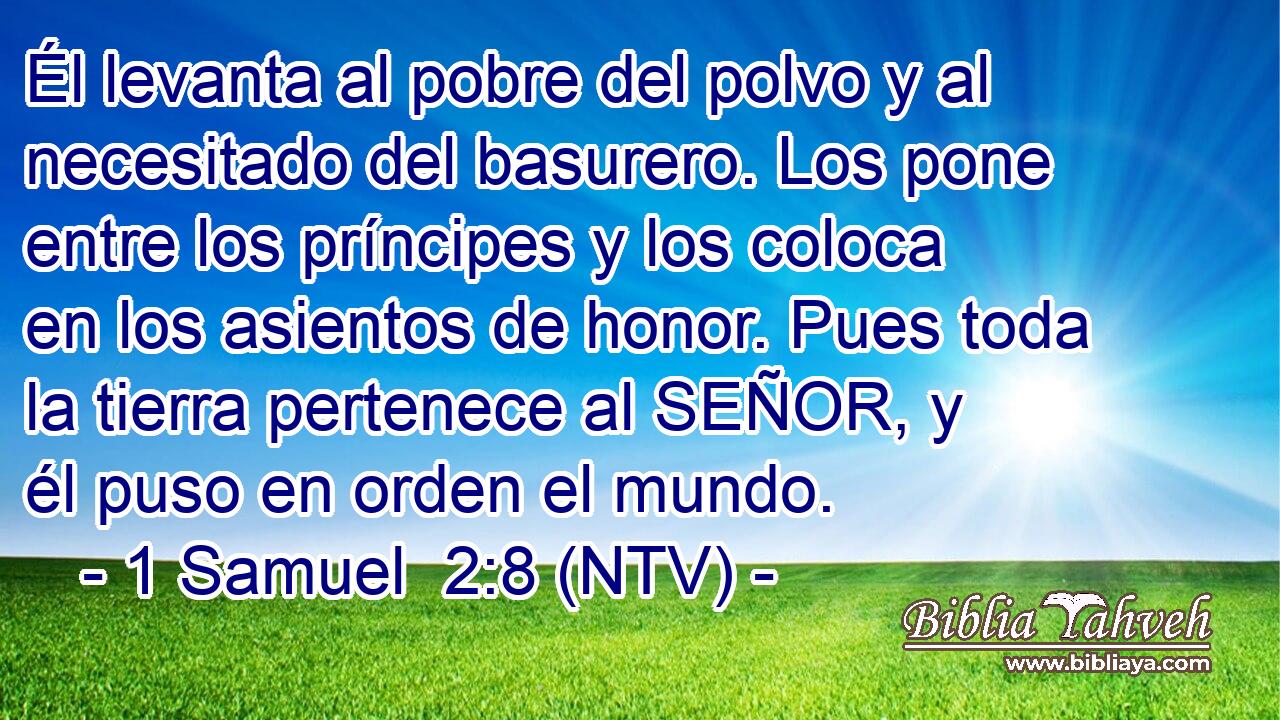 Él levanta al pobre del polvo y al necesitado del basurero. Los pone entre los príncipes y los coloca en los asientos de honor. Pues toda la tierra pertenece al SEÑOR, y él puso en orden el mundo.