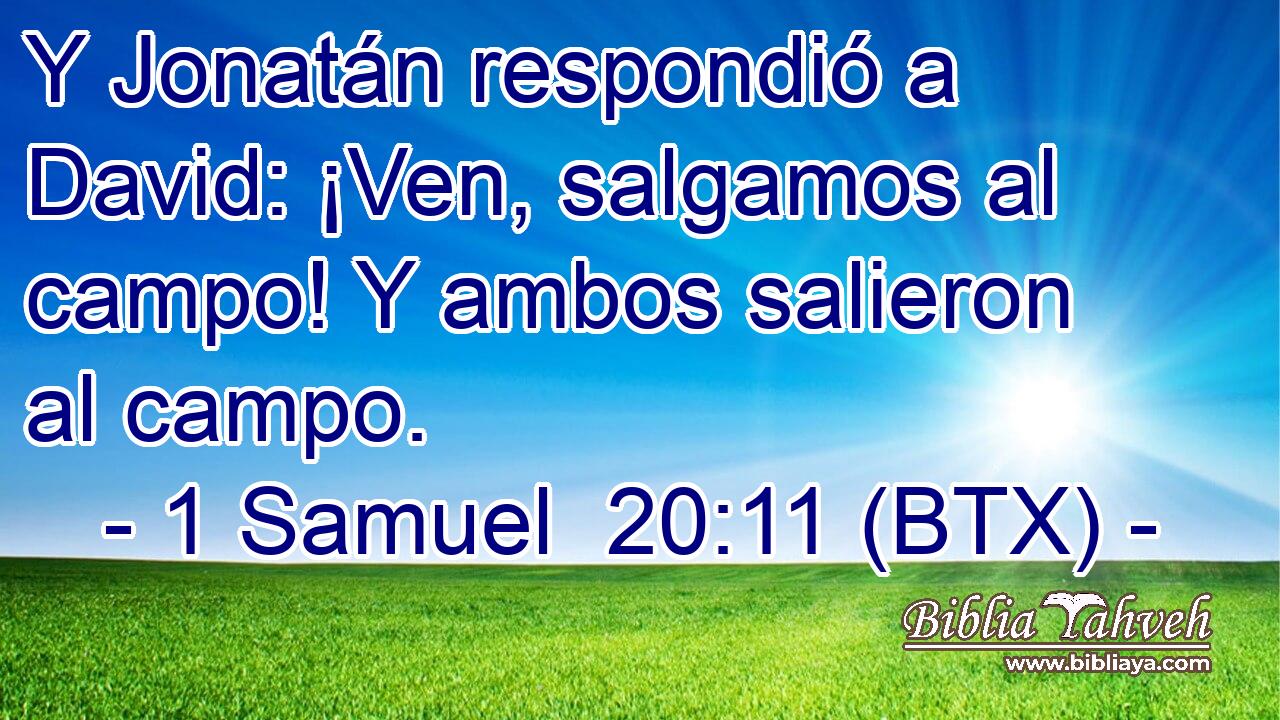 Y Jonatán respondió a David: ¡Ven, salgamos al campo! Y ambos salieron al campo.