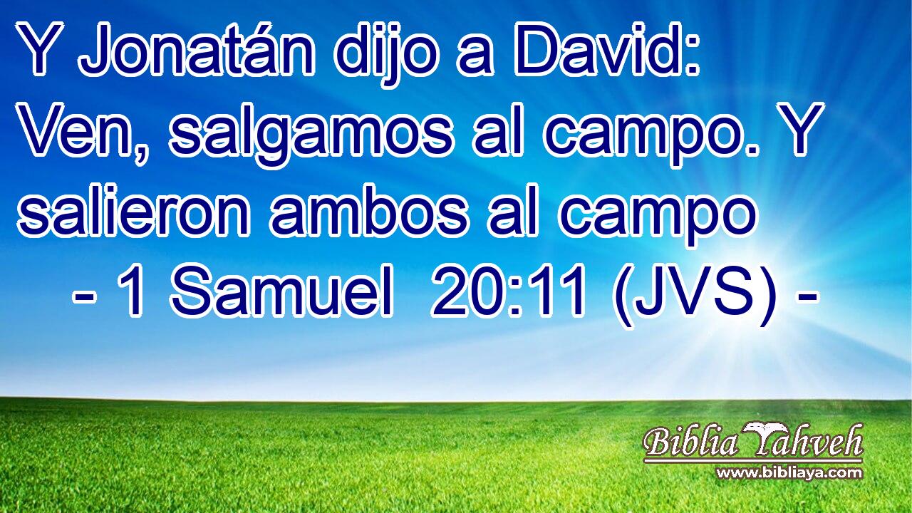Y Jonatán dijo a David: Ven, salgamos al campo. Y salieron ambos al campo