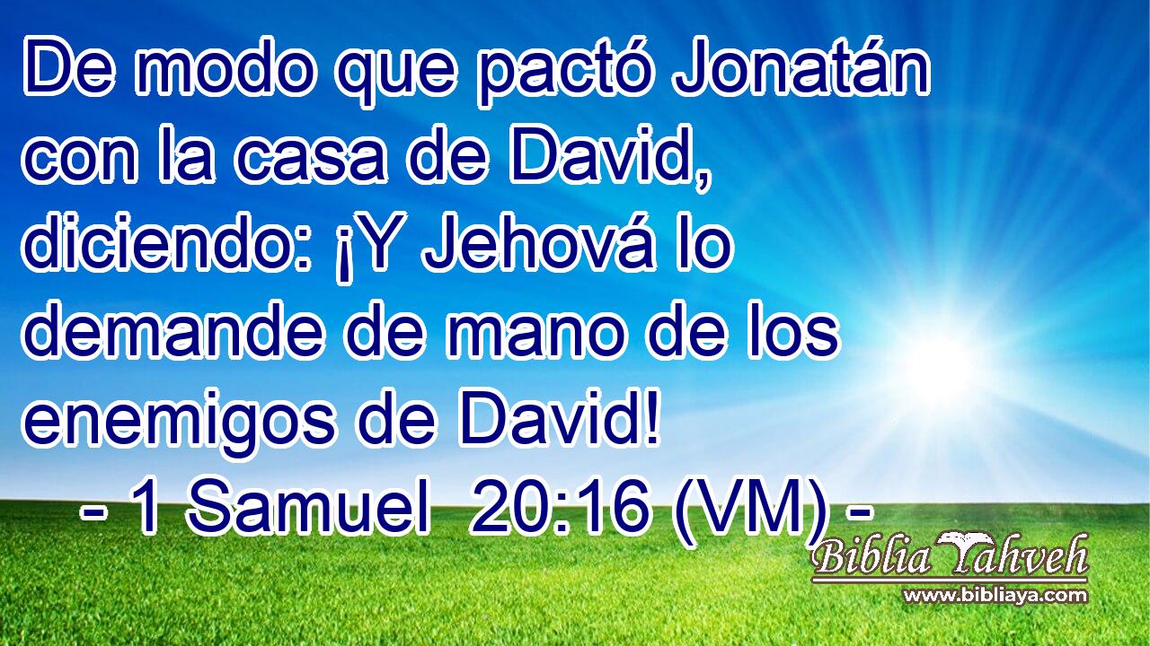  De modo que pactó Jonatán con la casa de David, diciendo: ¡Y Jehová lo demande de mano de los enemigos de David! 