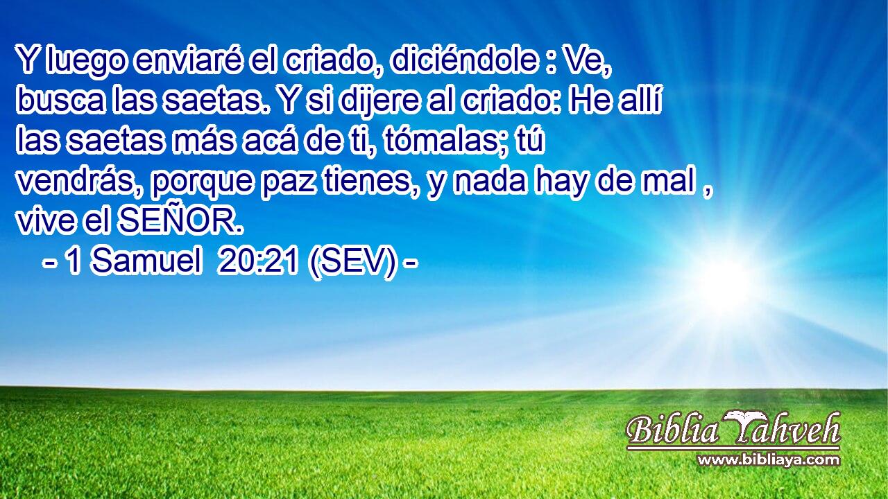 Y luego enviaré el criado, diciéndole : Ve, busca las saetas. Y si dijere al criado: He allí las saetas más acá de ti, tómalas; tú vendrás, porque paz tienes, y nada hay de mal , vive el SEÑOR.