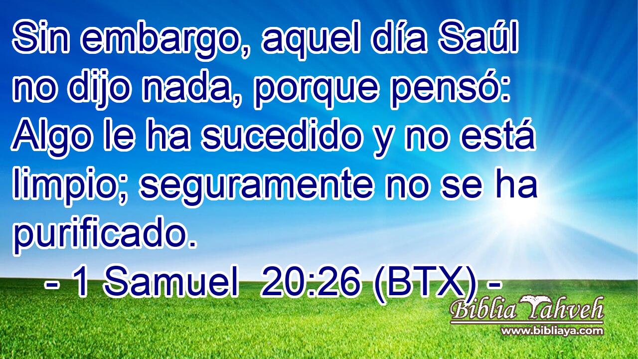 Sin embargo, aquel día Saúl no dijo nada, porque pensó: Algo le ha sucedido y no está limpio; seguramente no se ha purificado.