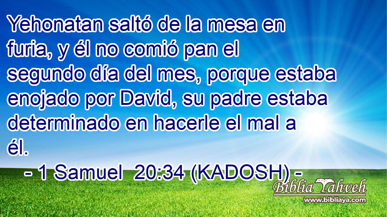  Yehonatan saltó de la mesa en furia, y él no comió pan el segundo día del mes, porque estaba enojado por David, su padre estaba determinado en hacerle el mal a él. 