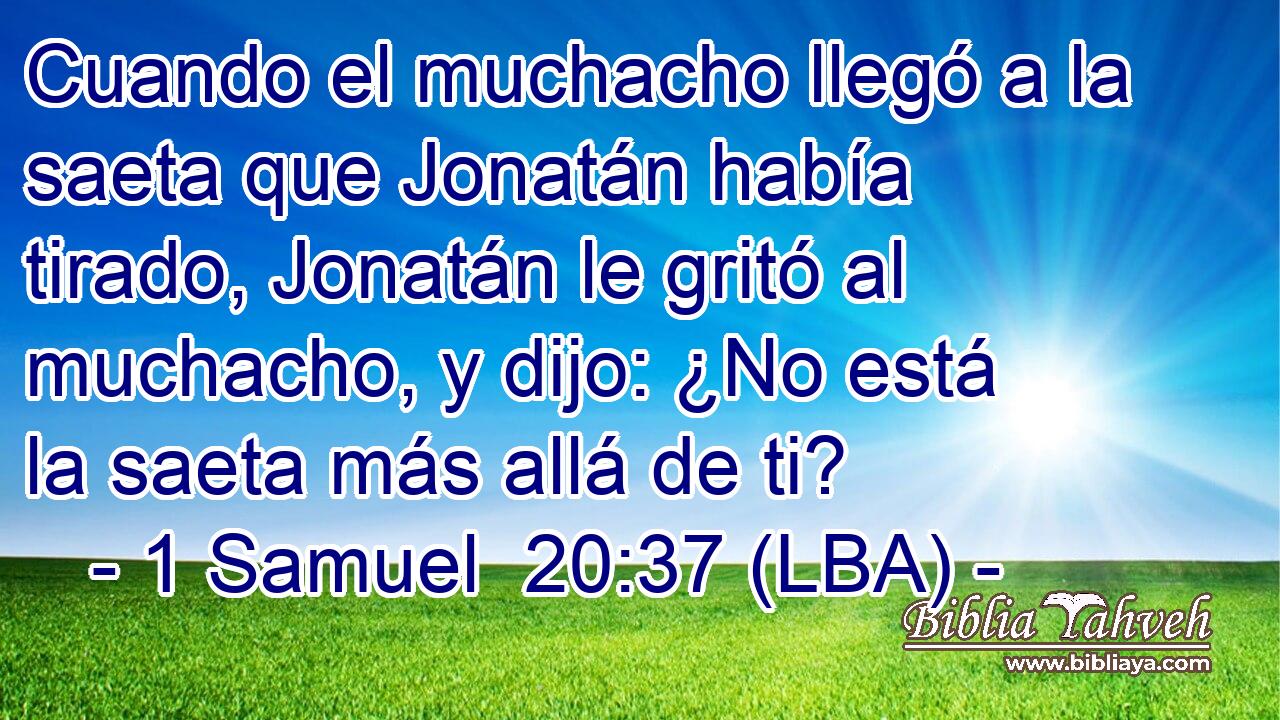 Cuando el muchacho llegó a la saeta que Jonatán había tirado, Jonatán le gritó al muchacho, y dijo: ¿No está la saeta más allá de ti?