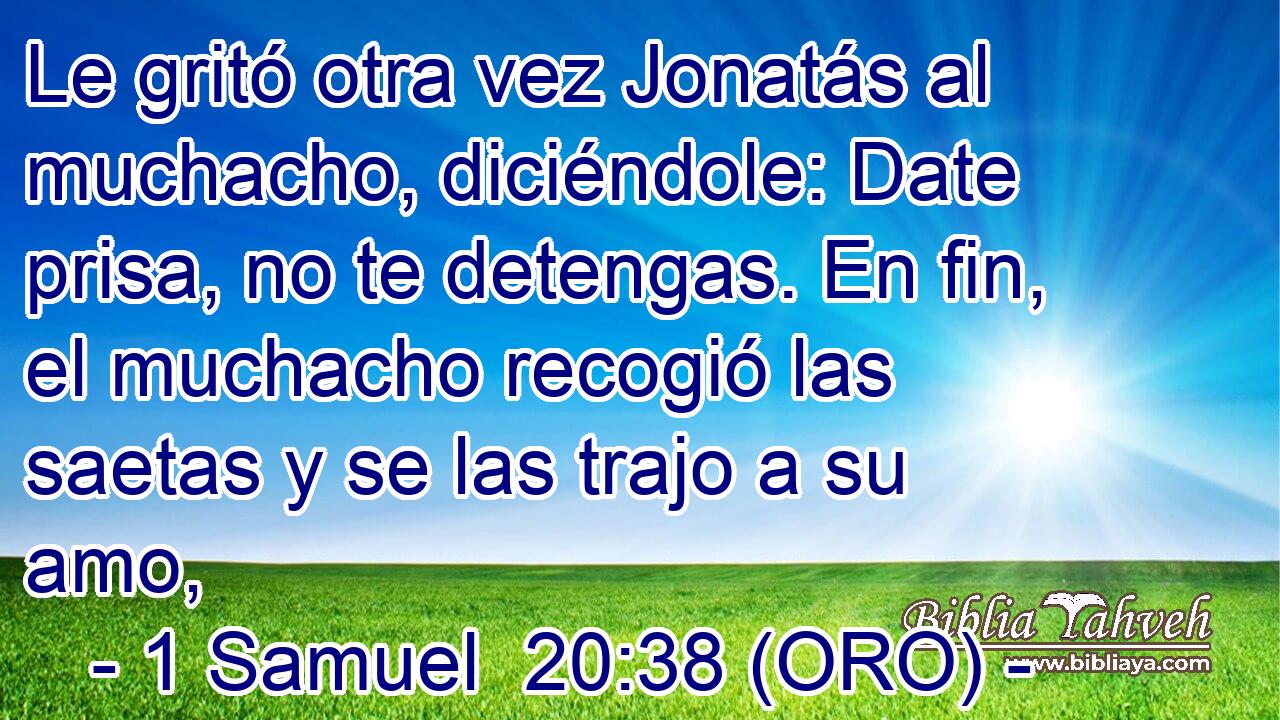  Le gritó otra vez Jonatás al muchacho, diciéndole: Date prisa, no te detengas. En fin, el muchacho recogió las saetas y se las trajo a su amo, 