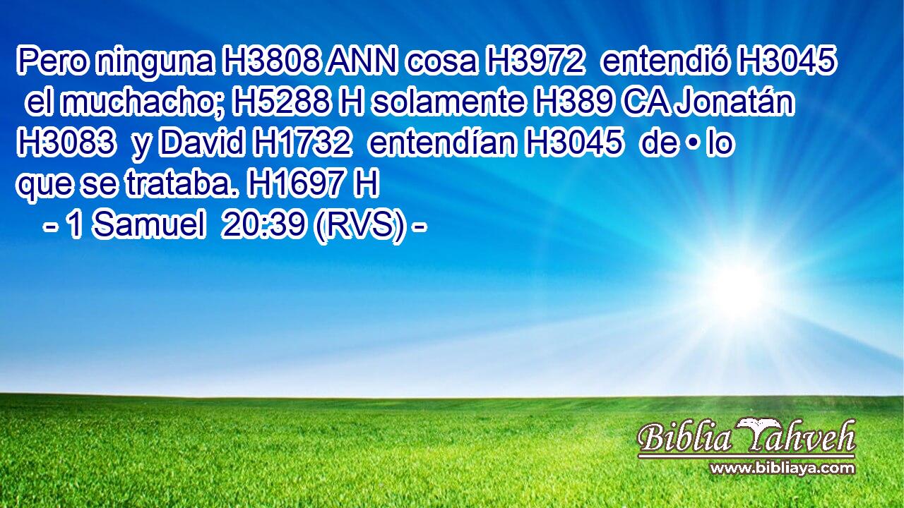 Pero ninguna H3808 ANN cosa H3972  entendió H3045  el muchacho; H5288 H solamente H389 CA Jonatán H3083  y David H1732  entendían H3045  de • lo que se trataba. H1697 H 
