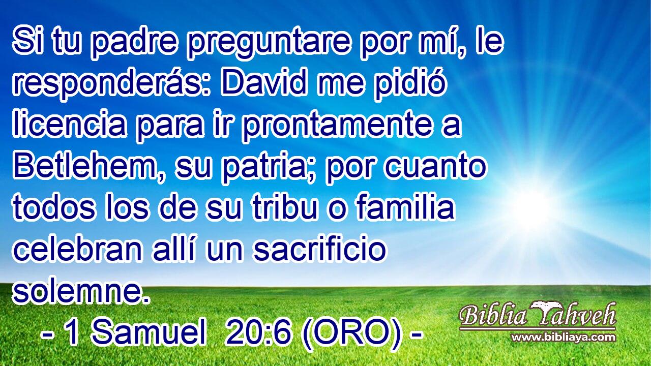 Si tu padre preguntare por mí, le responderás: David me pidió licencia para ir prontamente a Betlehem, su patria; por cuanto todos los de su tribu o familia celebran allí un sacrificio solemne. 
