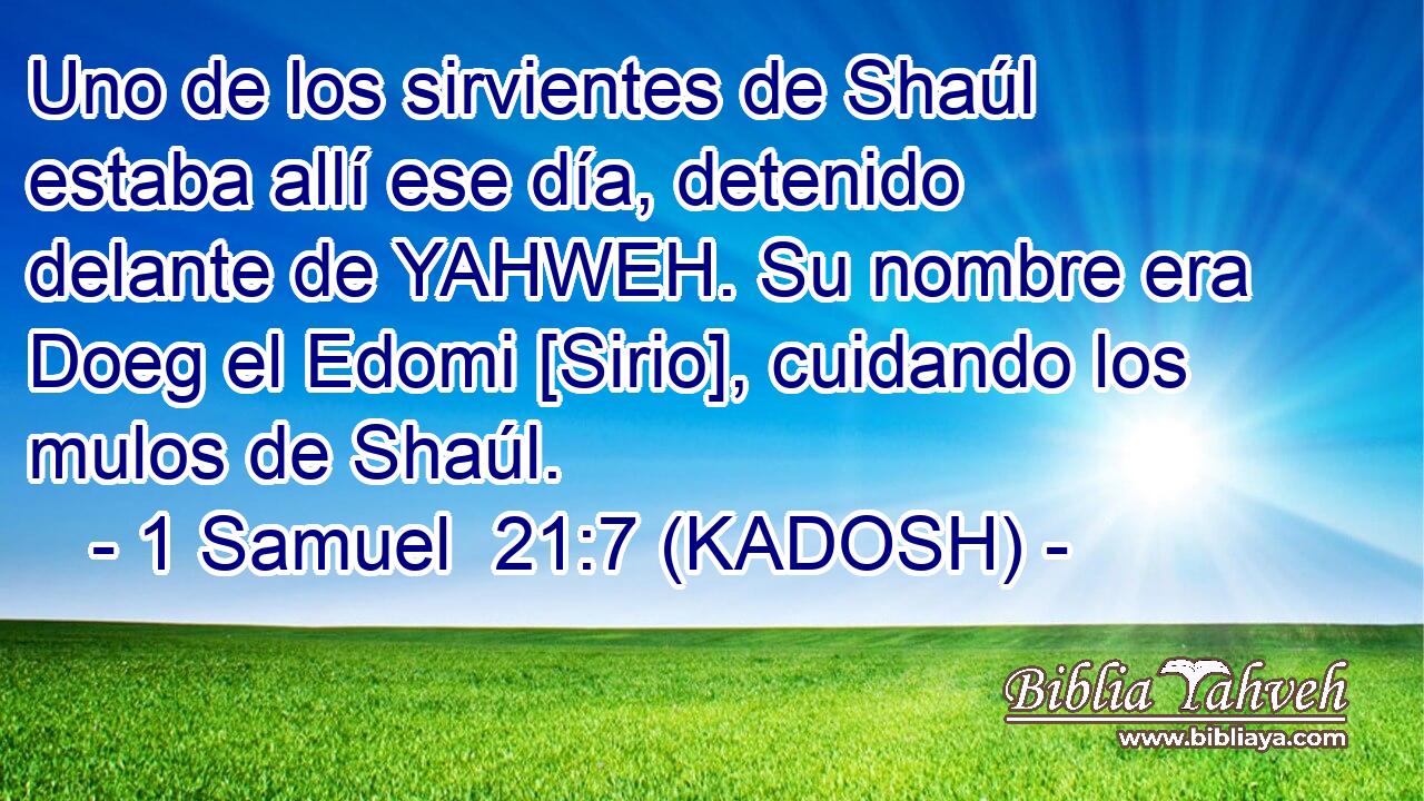  Uno de los sirvientes de Shaúl estaba allí ese día, detenido delante de YAHWEH. Su nombre era Doeg el Edomi [Sirio], cuidando los mulos de Shaúl. 
