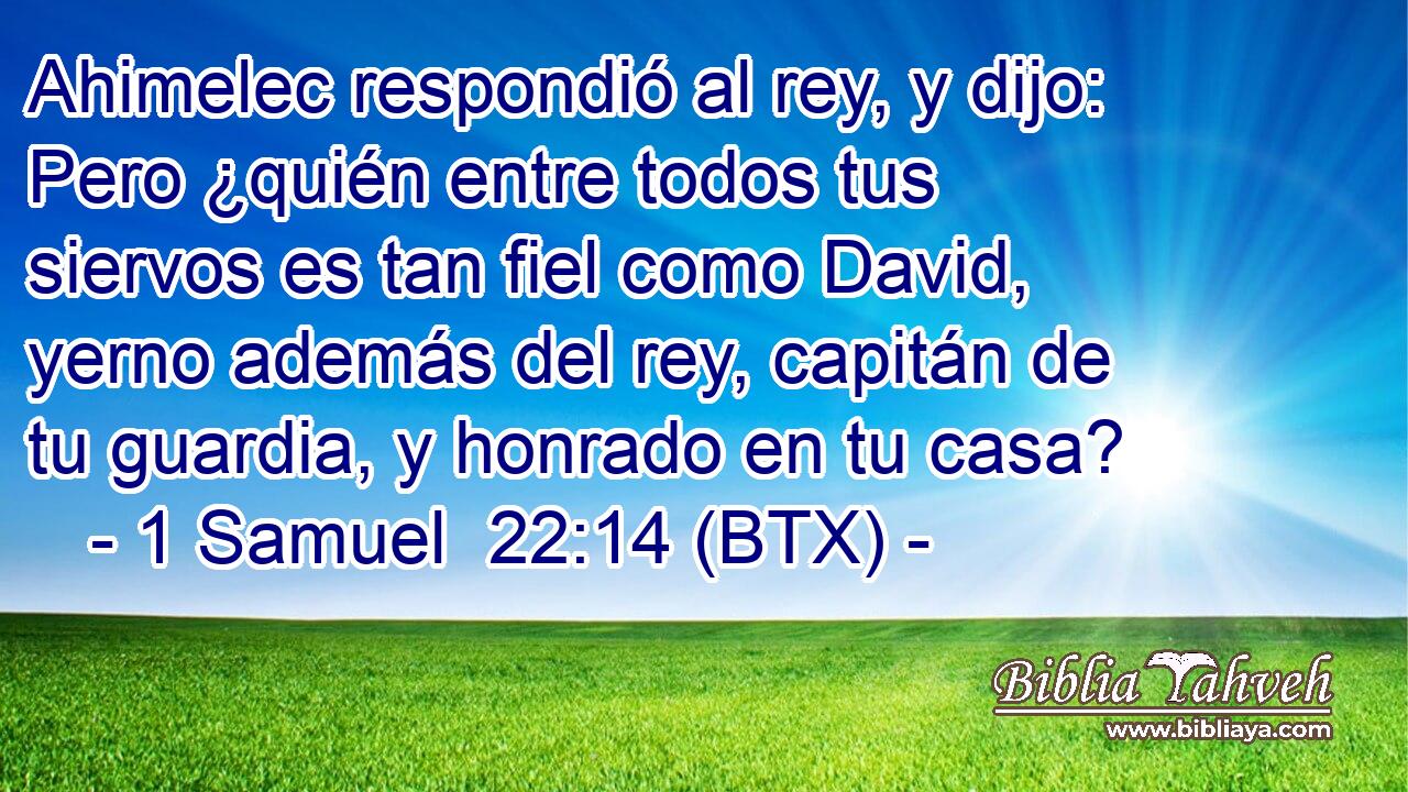 Ahimelec respondió al rey, y dijo: Pero ¿quién entre todos tus siervos es tan fiel como David, yerno además del rey, capitán de tu guardia, y honrado en tu casa?