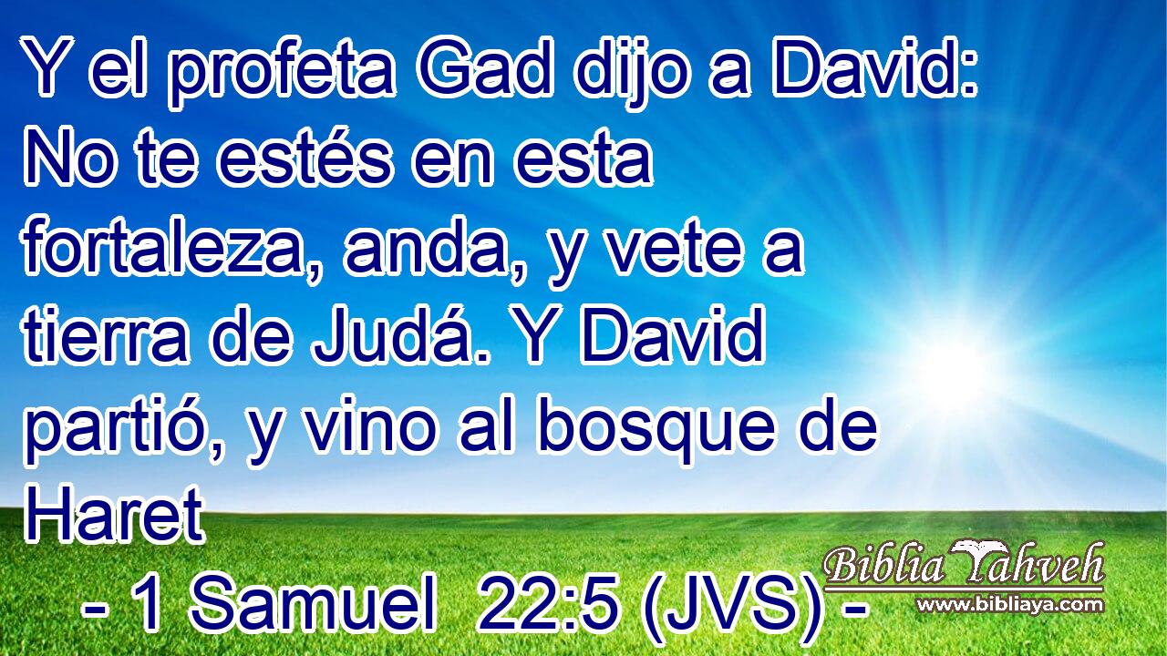 Y el profeta Gad dijo a David: No te estés en esta fortaleza, anda, y vete a tierra de Judá. Y David partió, y vino al bosque de Haret